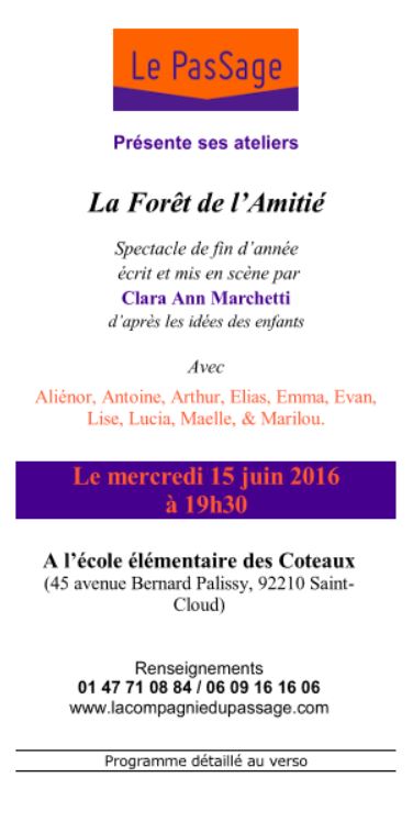 La foret de l'amitié RECTO