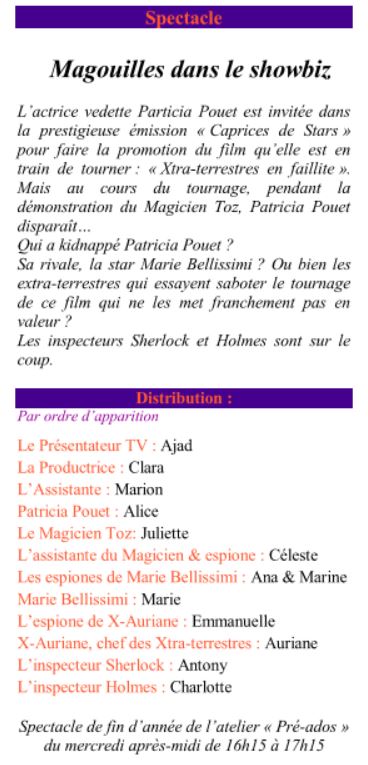 Magouilles dans le showbizz VERSO